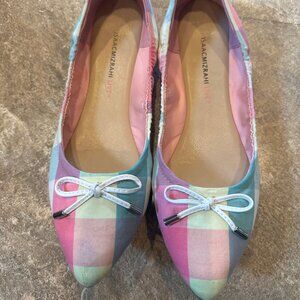 Isaac Mizrahi Live! Plaid Ballet Flats with Bow Multi - Size 8 or 38 - USED.